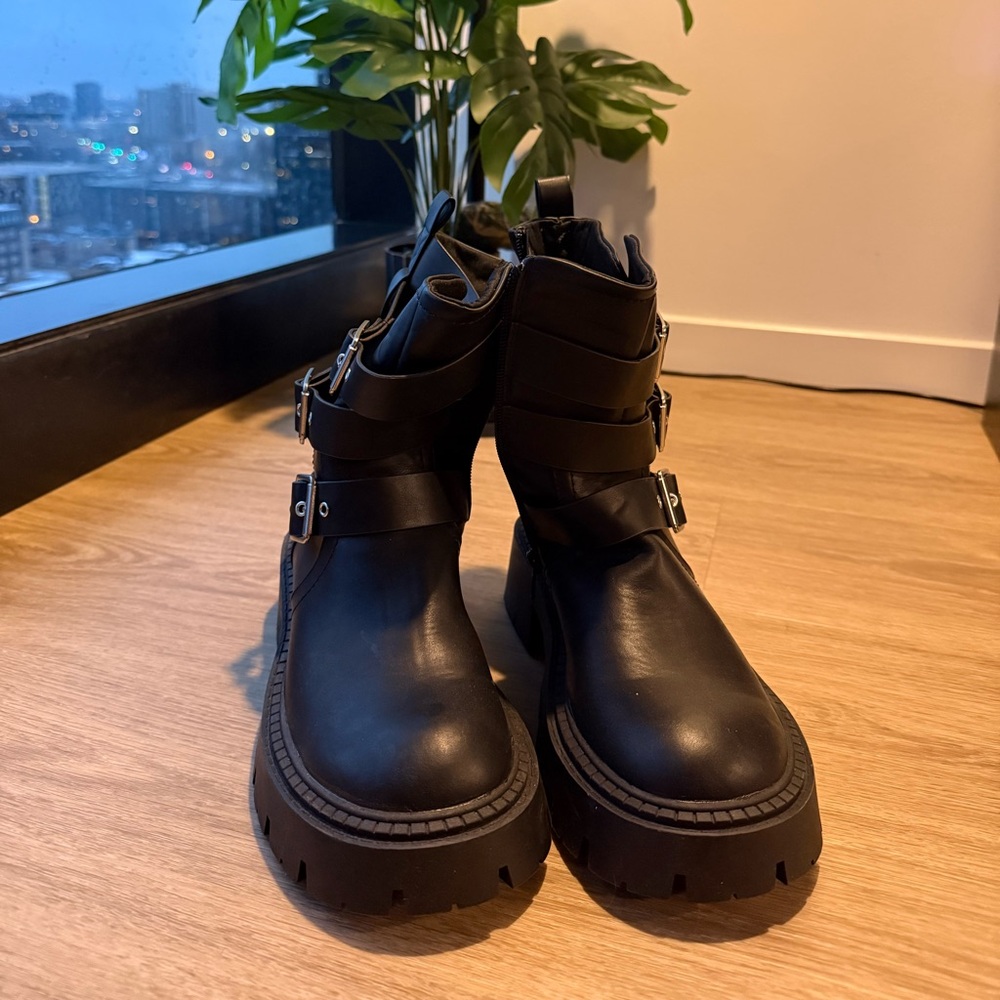 H&M Black Ankle Boots with Buckle Detail